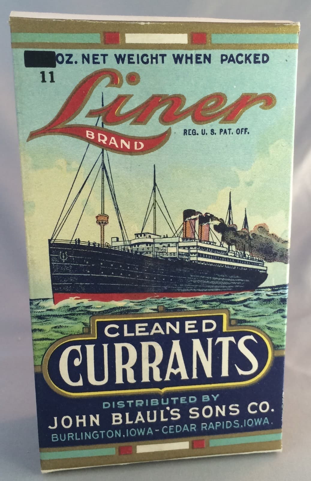 c 1920 Ocean LINER Ship Currants BLAUL Fruit Box Burlington IA Original Antique  3
