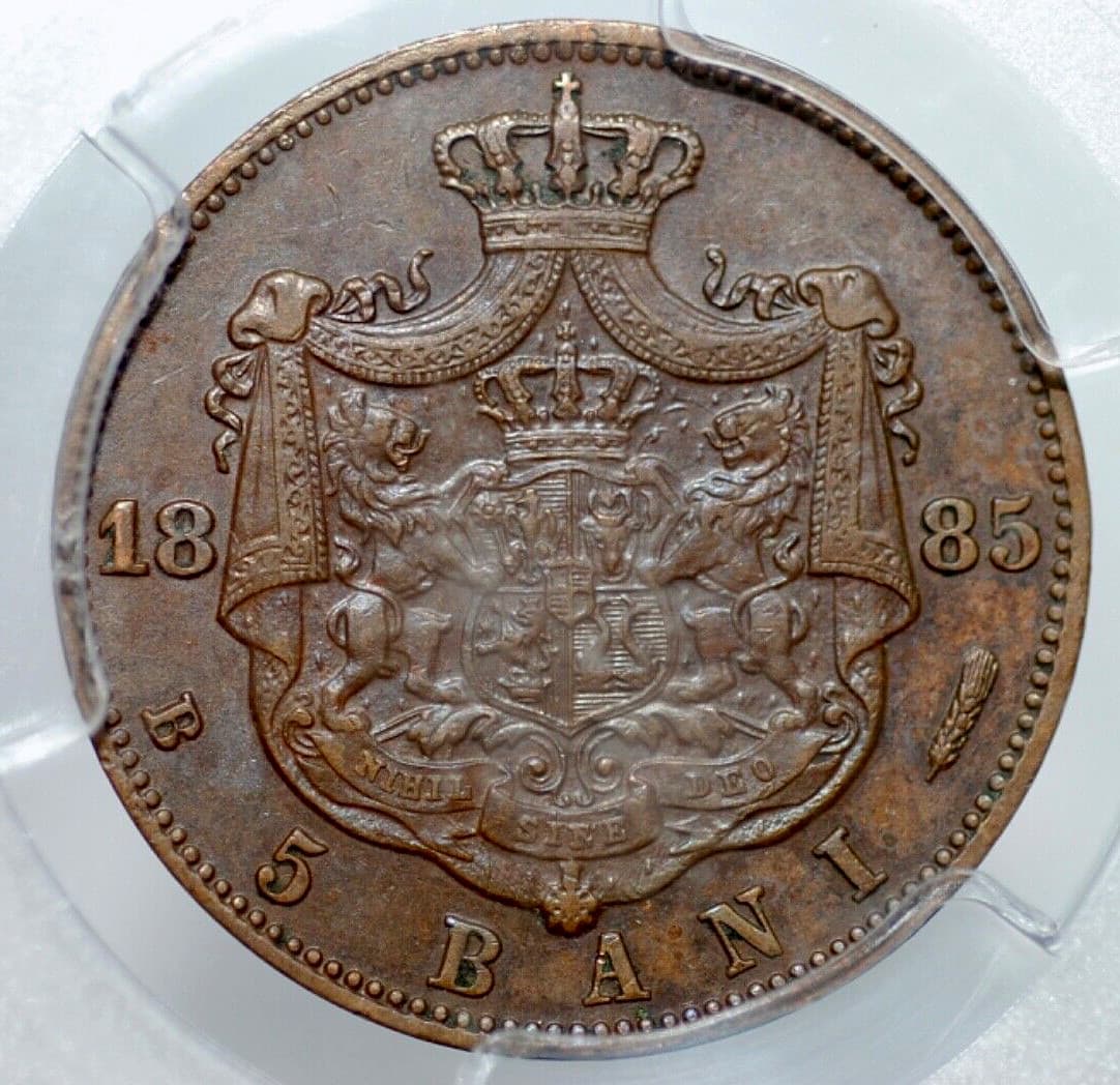 1885-B Romania 5 Bani *PCGS AU50. 5