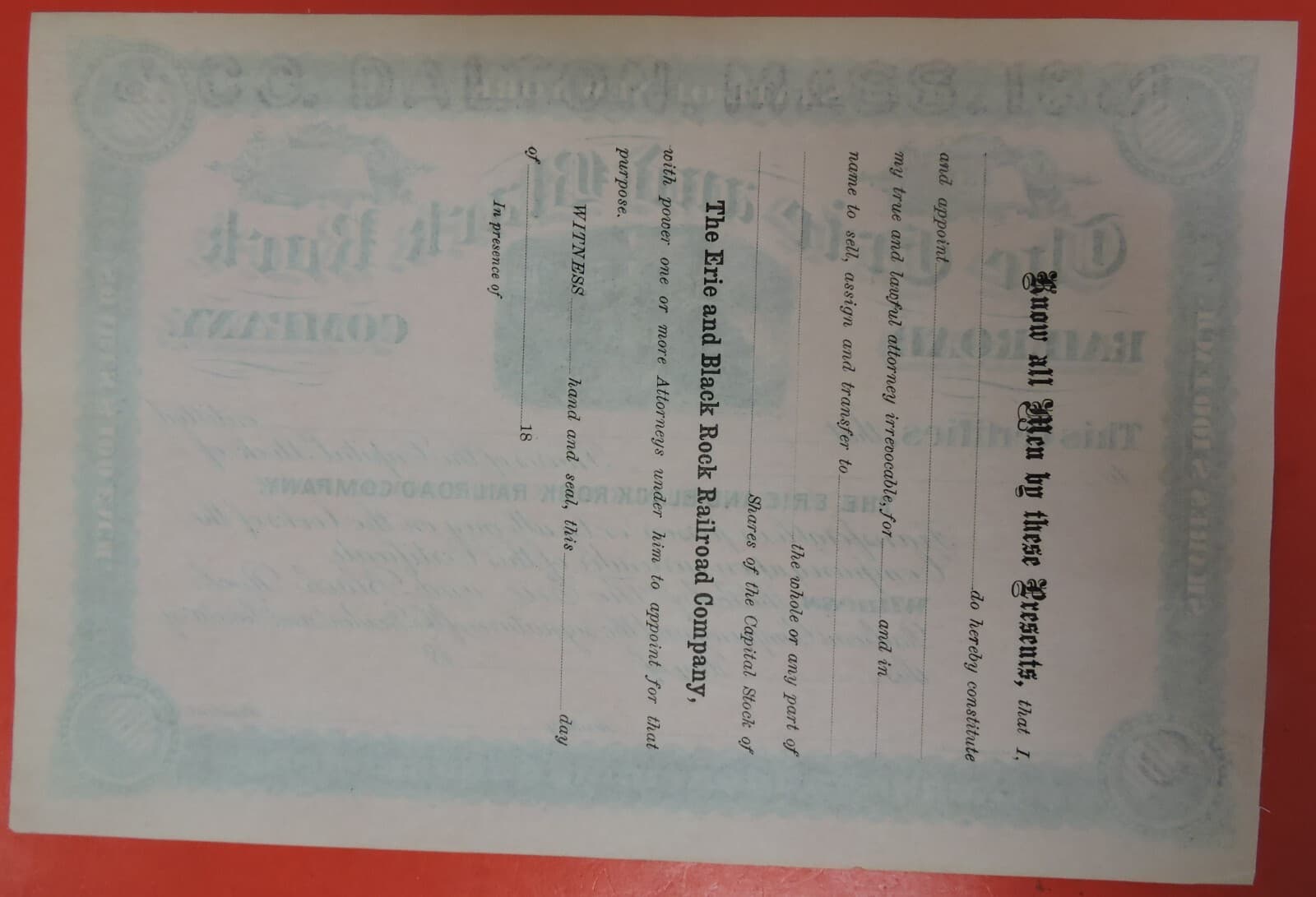 1800s THE ERIE AND BLACK ROCK RAILROAD COMPANY STOCK CERTIFICATE-NEW YORK 3