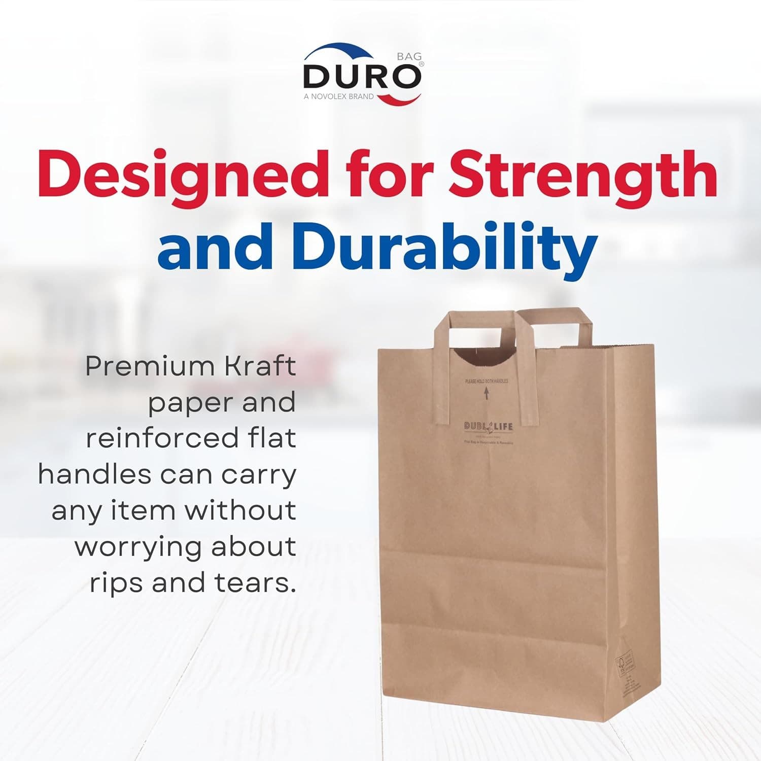 Duro 70# Large Brown Paper Bags with Handles Bulk 50 Count, 12 x 7 x 17  6