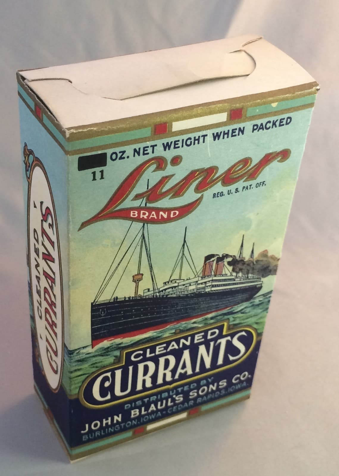 c 1920 Ocean LINER Ship Currants BLAUL Fruit Box Burlington IA Original Antique  4