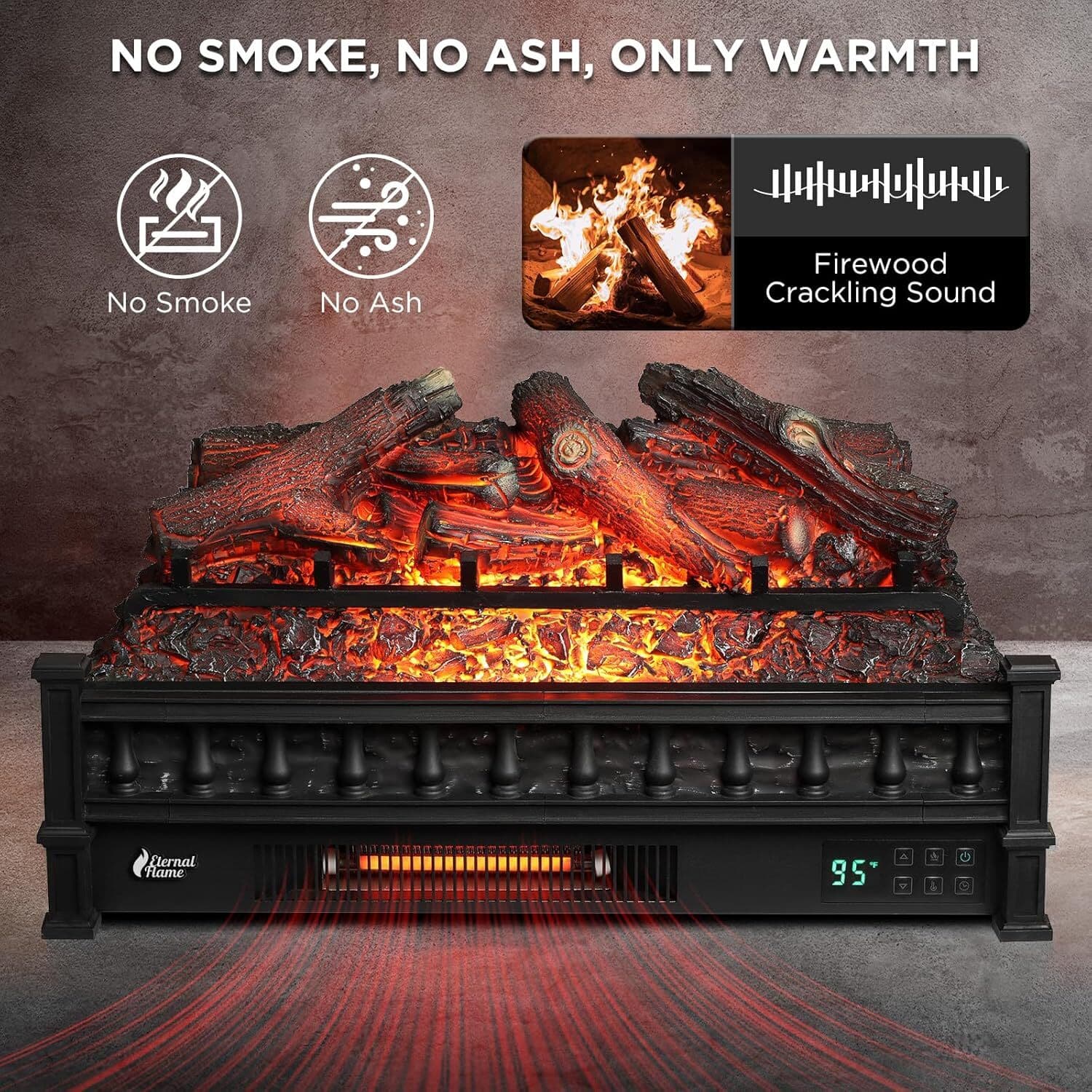 (Open Box) TURBRO 26 in. WiFi Infrared Quartz Electric Fireplace Log Heater 3