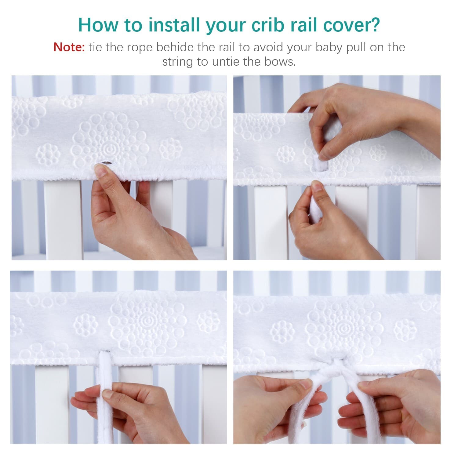 Crib Rail Cover Protector Safe Teething Guard Wrap for Standard Crib Pink&White 6