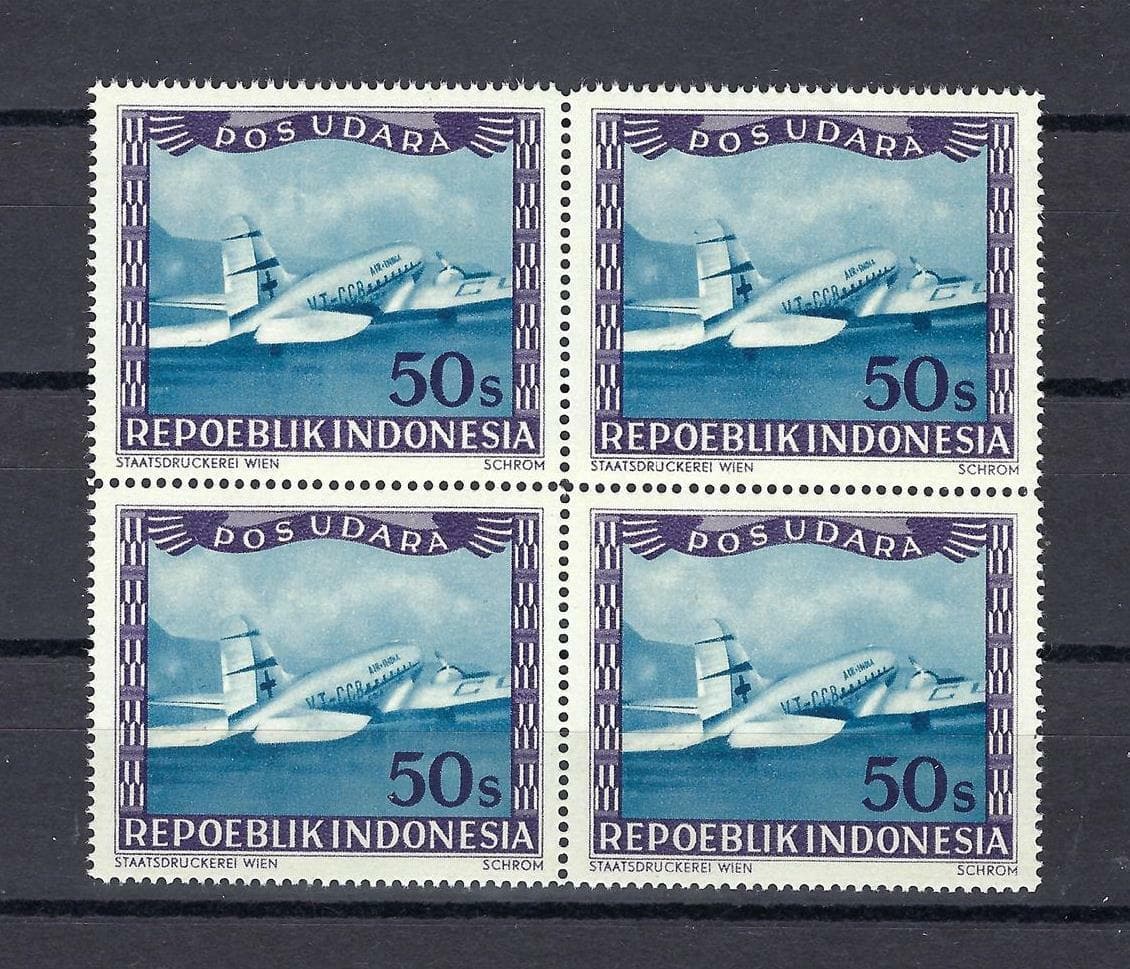 Indonesia 1948 Sc# C5 Airmail Red Cross plane 50c block 4 MNH
