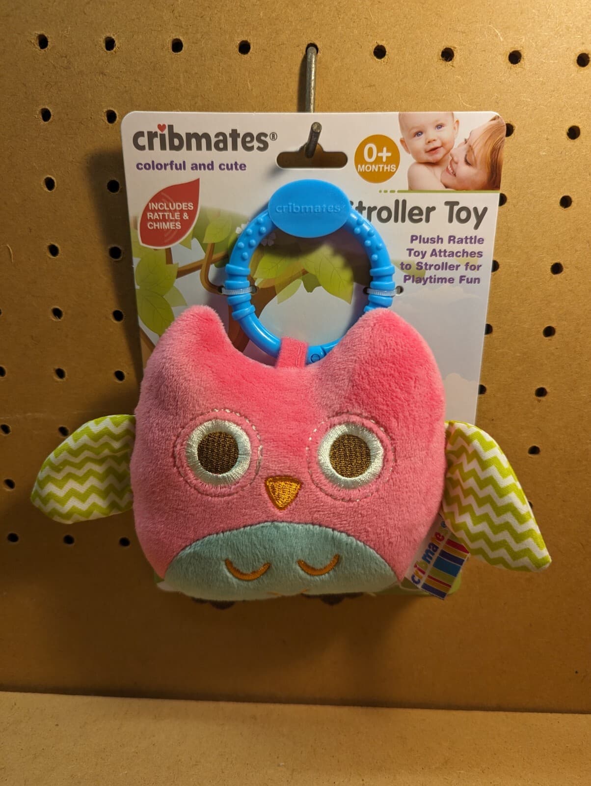 Cribmates Pink Owl Plush Stroller Toy Rattle 0+ Months Stuffed Animal Toy New..