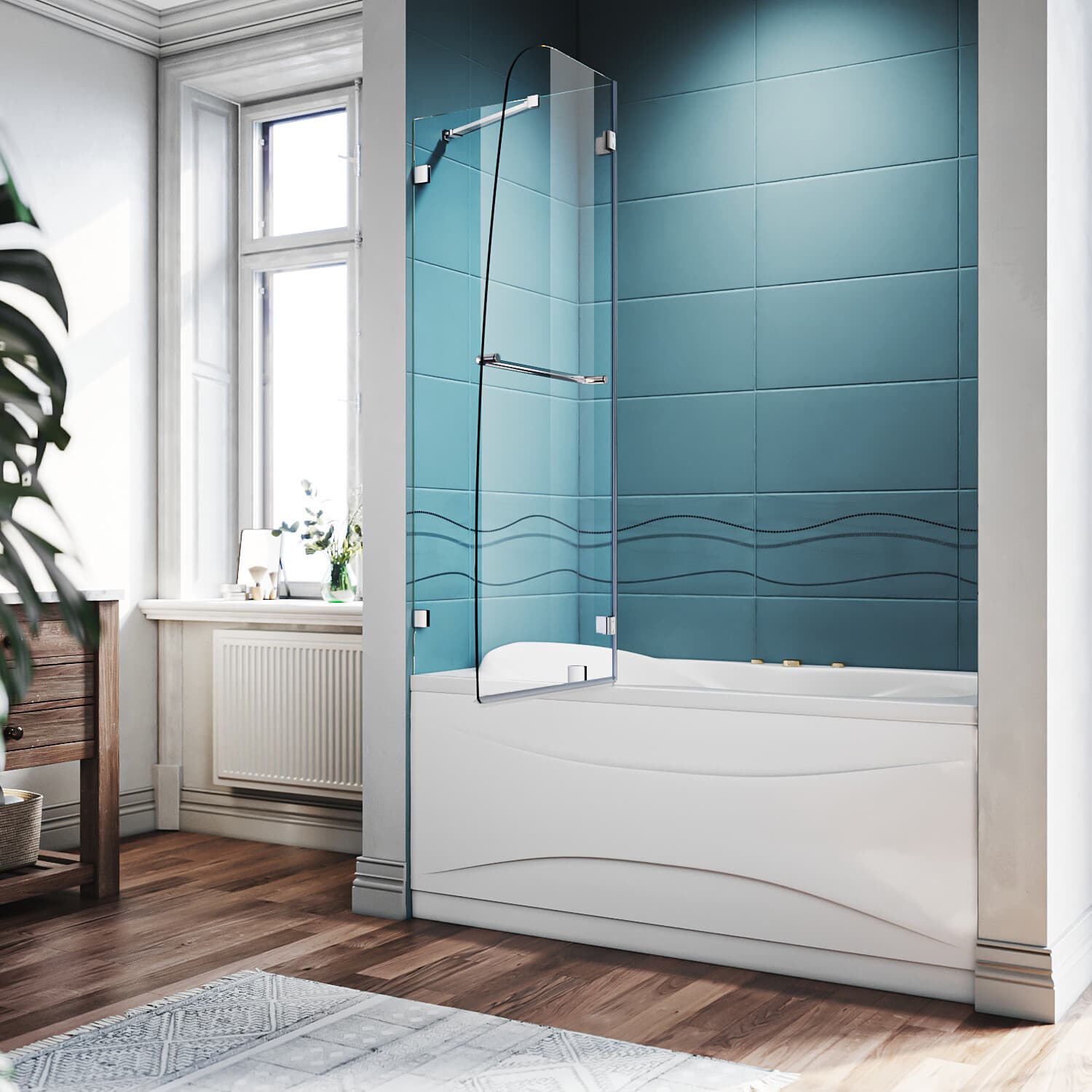 SUNNY SHOWER Bathtub Door Frameless Hinged Tub Door 48" W x 58" H Shower Door 2