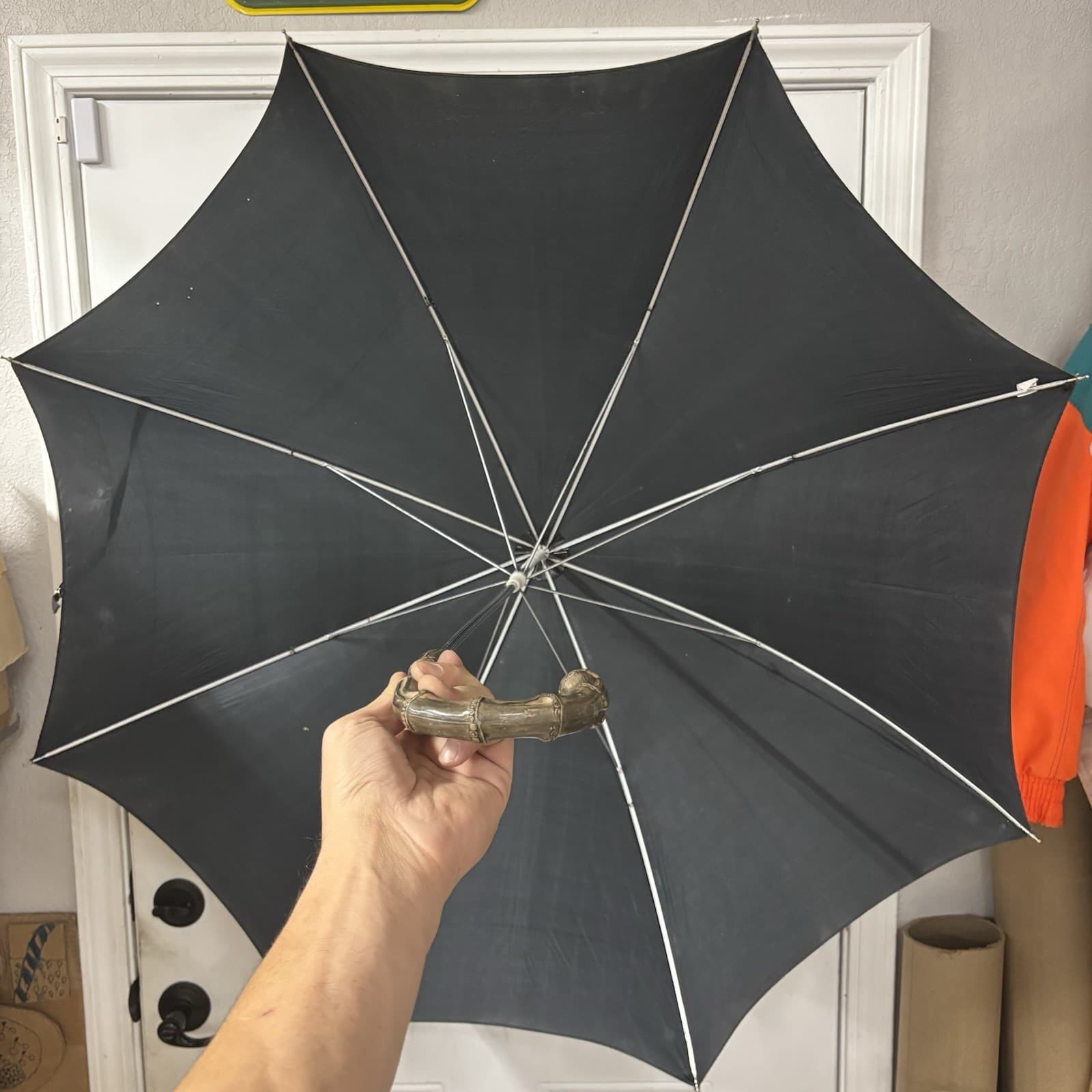 Faux Bamboo Handle Umbrella Black Nylon Hong Kong 42” 2