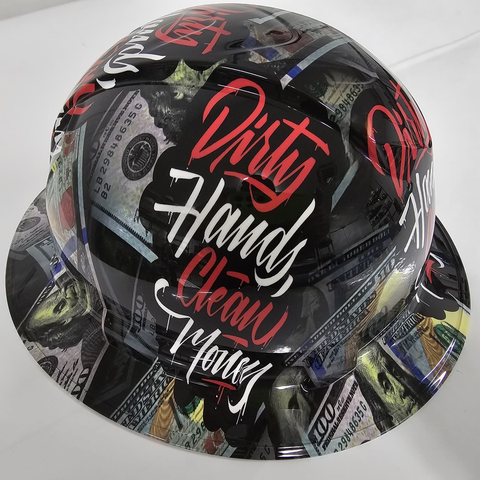 full brim hard hat custom hydro dipped IN DIRTY HANDS CLEAN MONEY NEW 2