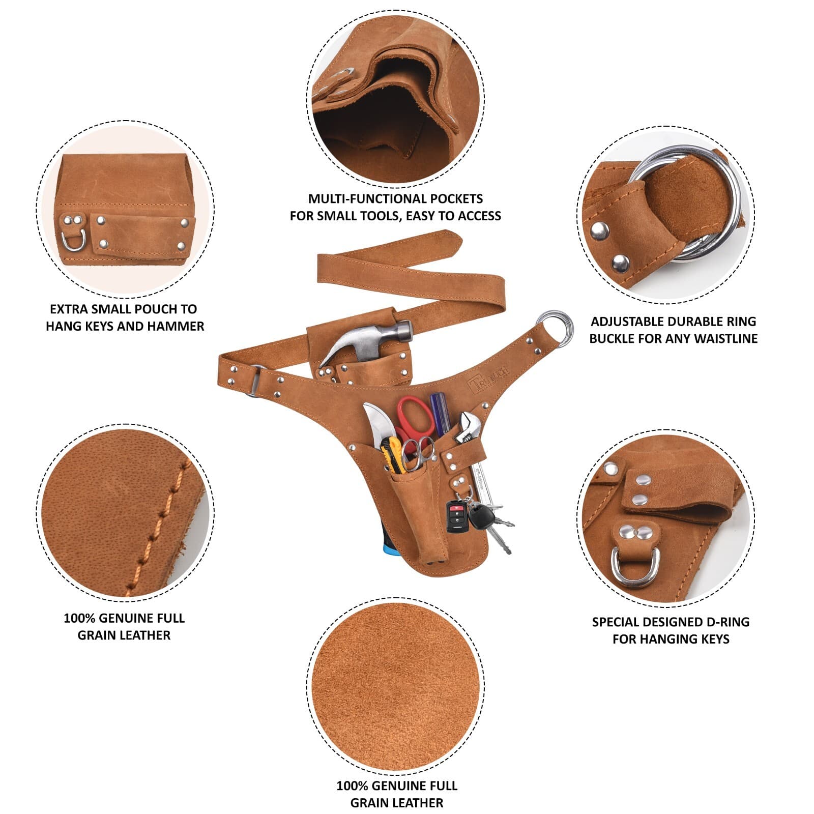 TRUTUCH Leather Garden Tool Belt for Men Women | Gardening Tool Pouch | Gardener 3