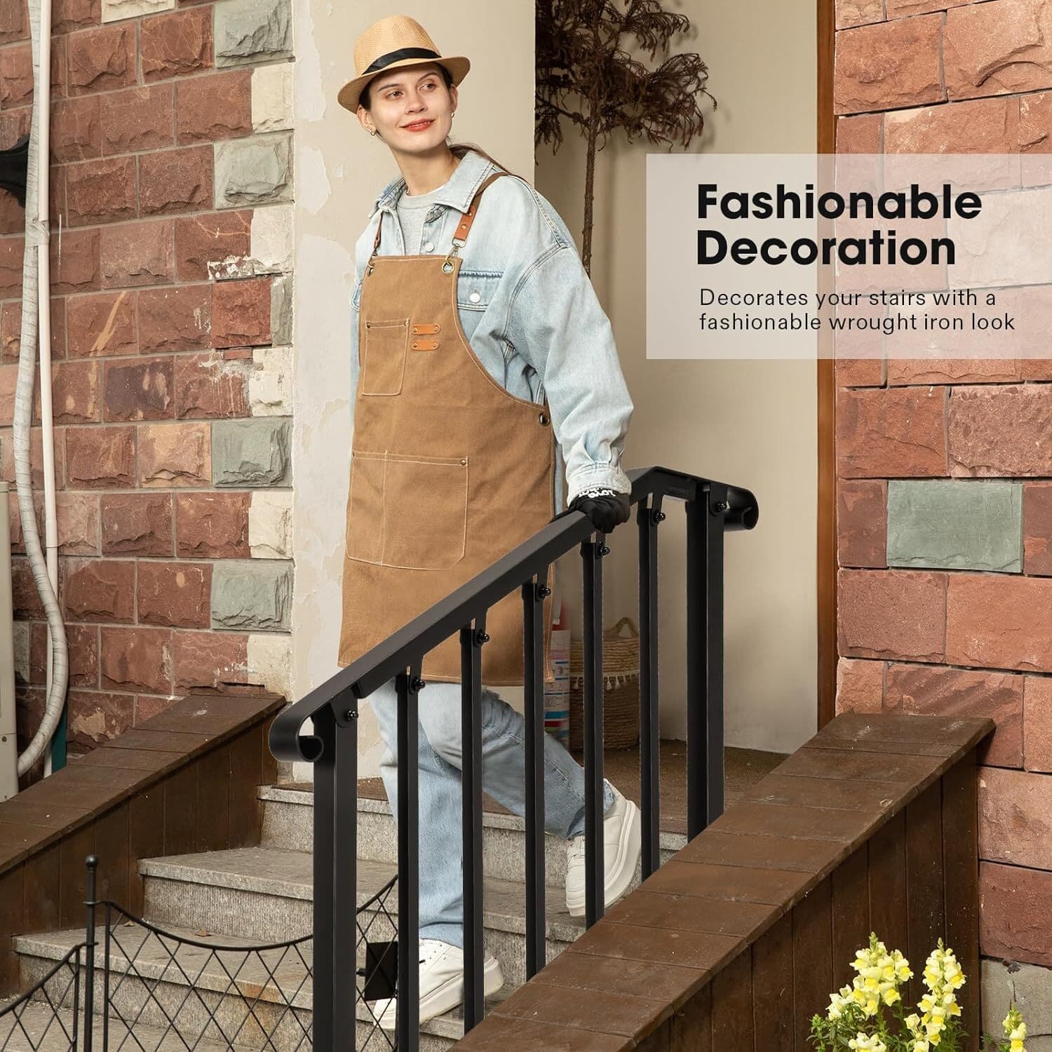 VIVOSUN Wrought Iron Handrail Stair Railing for 2/3/4/5 Steps Adjustable Height 6