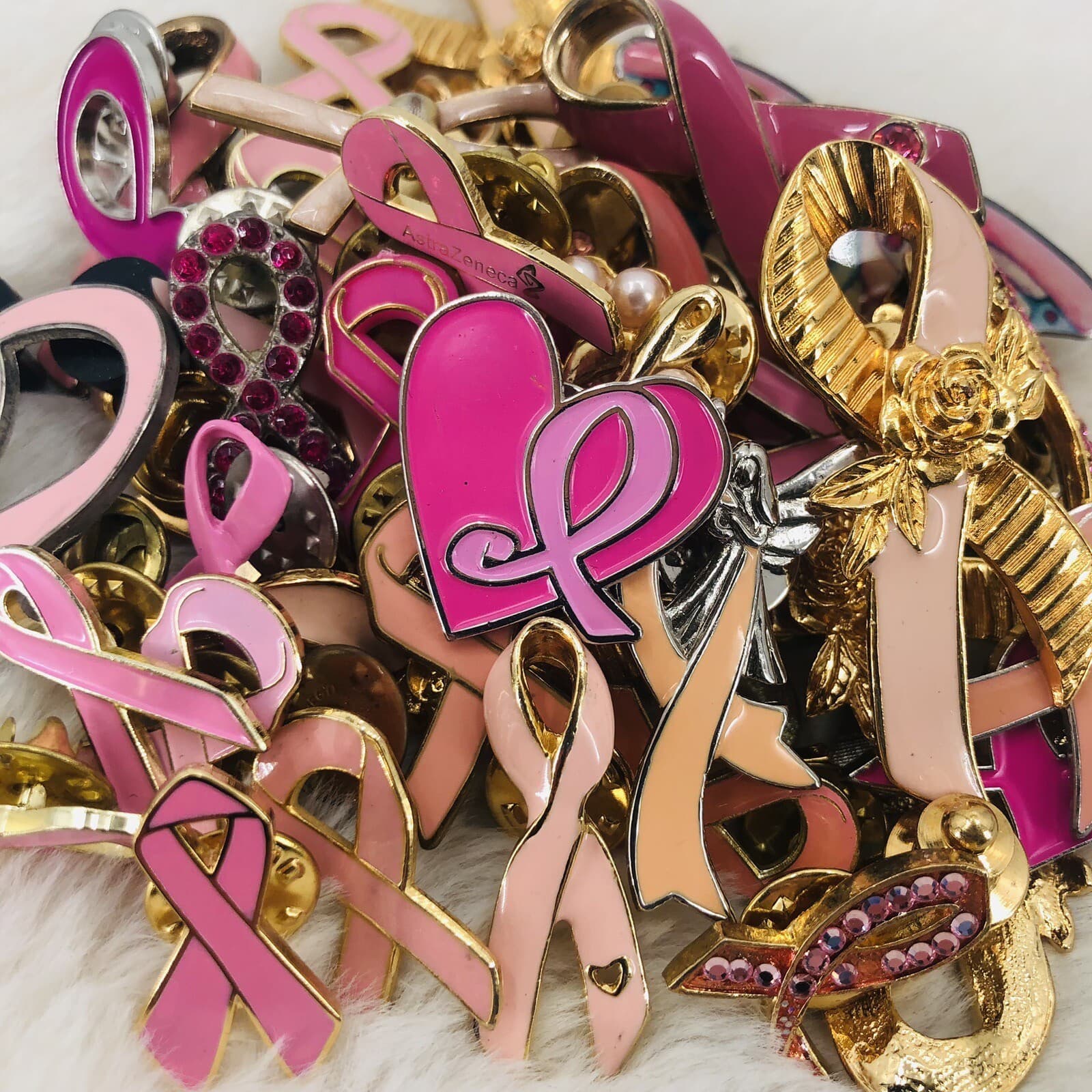Pink Ribbon Breast Cancer Awareness Month Lapel Pin Lot of 20 Random Mix w/ Avon