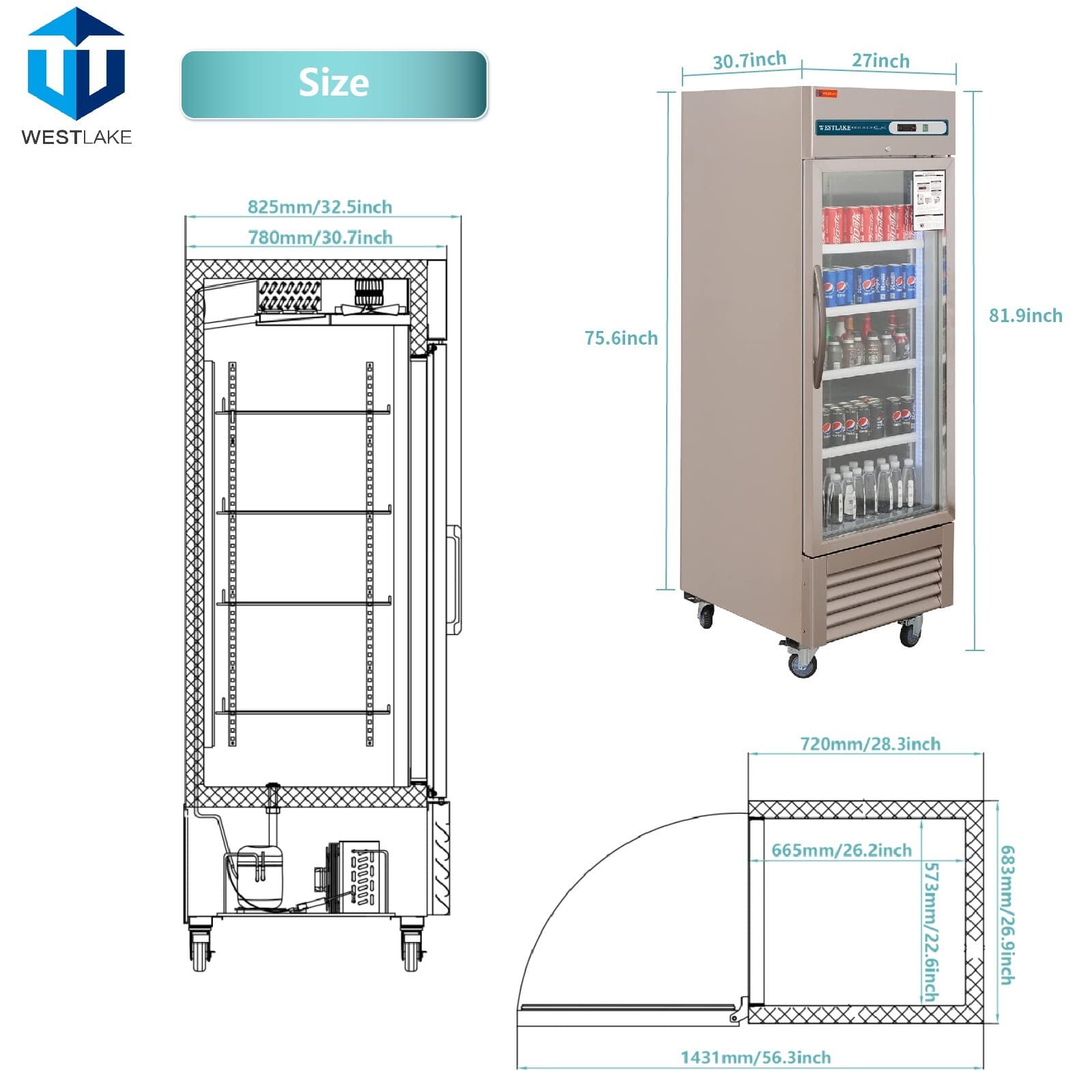27" Commercial Display Refrigerator 1 Glass Door Merchandiser Reach-in 23 Cu.ft 3