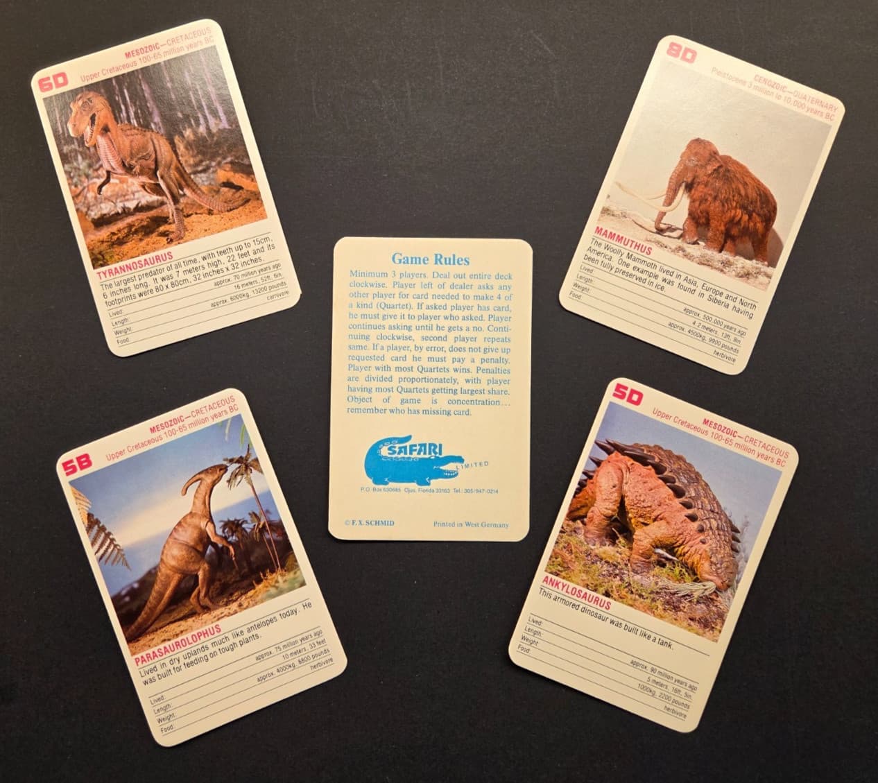 VINTAGE Dinosaurs And Prehistoric Animals Rummy Card Game - Complete 3