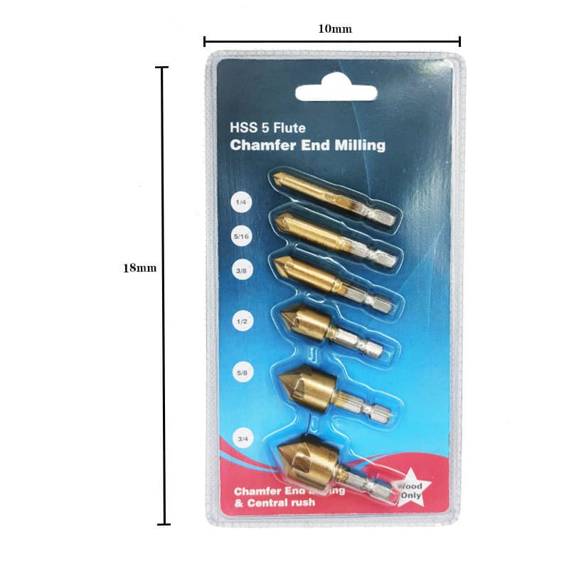 6 x Chamfer Countersink Deburring Drill Bit Set Crosshole Cutting Metal Tool Kit 5