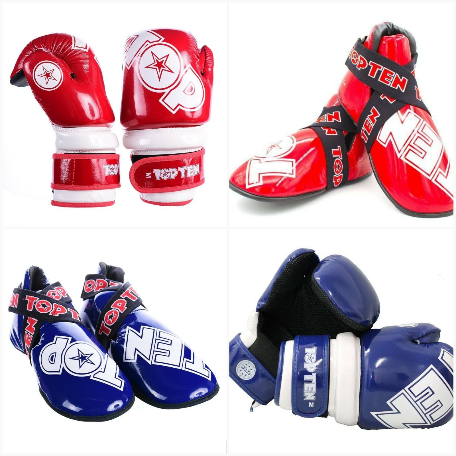 TOPTEN SUPER-LIGHT RED BLUE Glove Boot Switch strap WAKO KARATE SAFETY GEAR SET