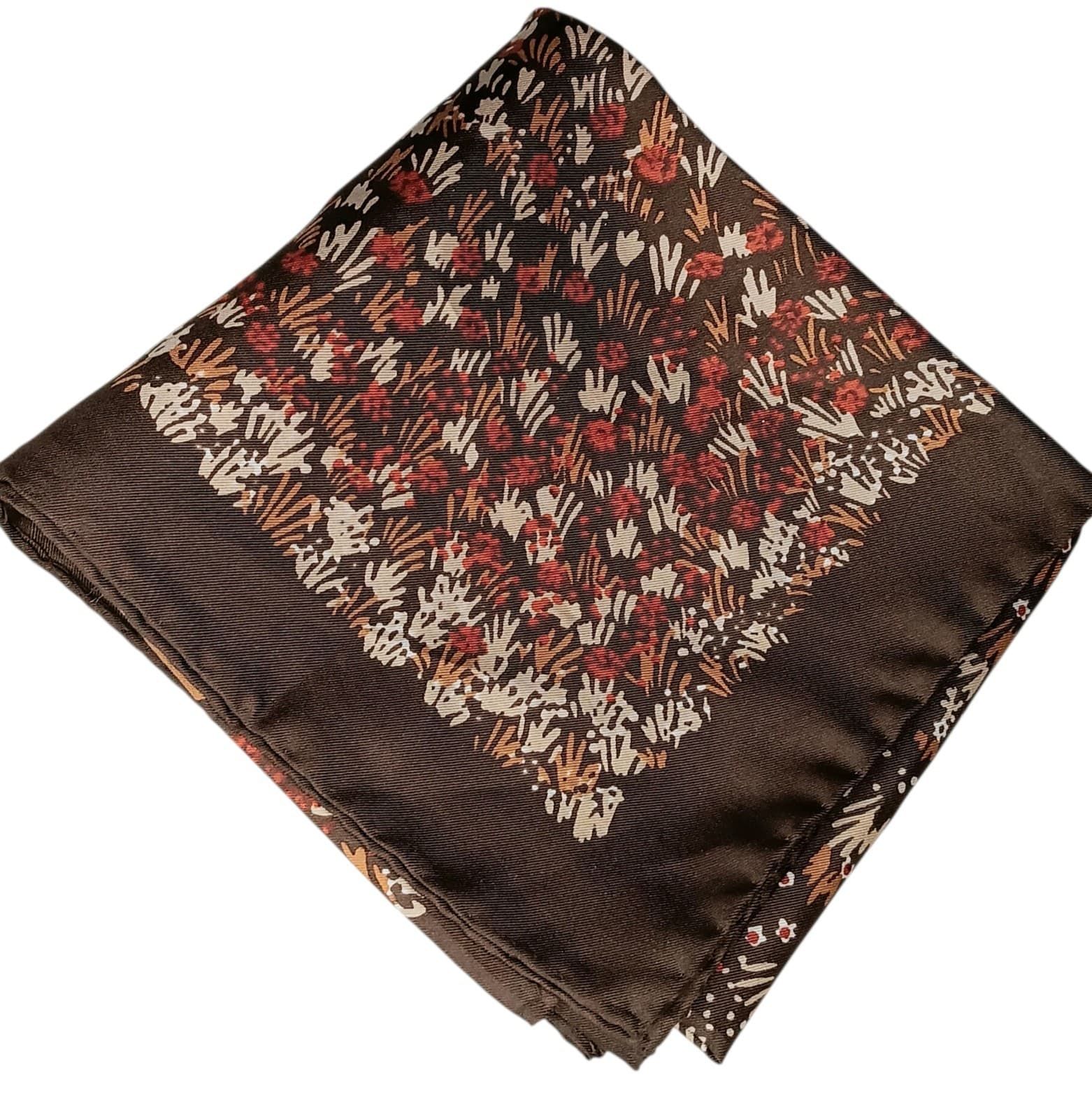 VTG Mr Emperor Square Scarf Brown Rust Tan Floral Botanical Abstract Italy 26x26