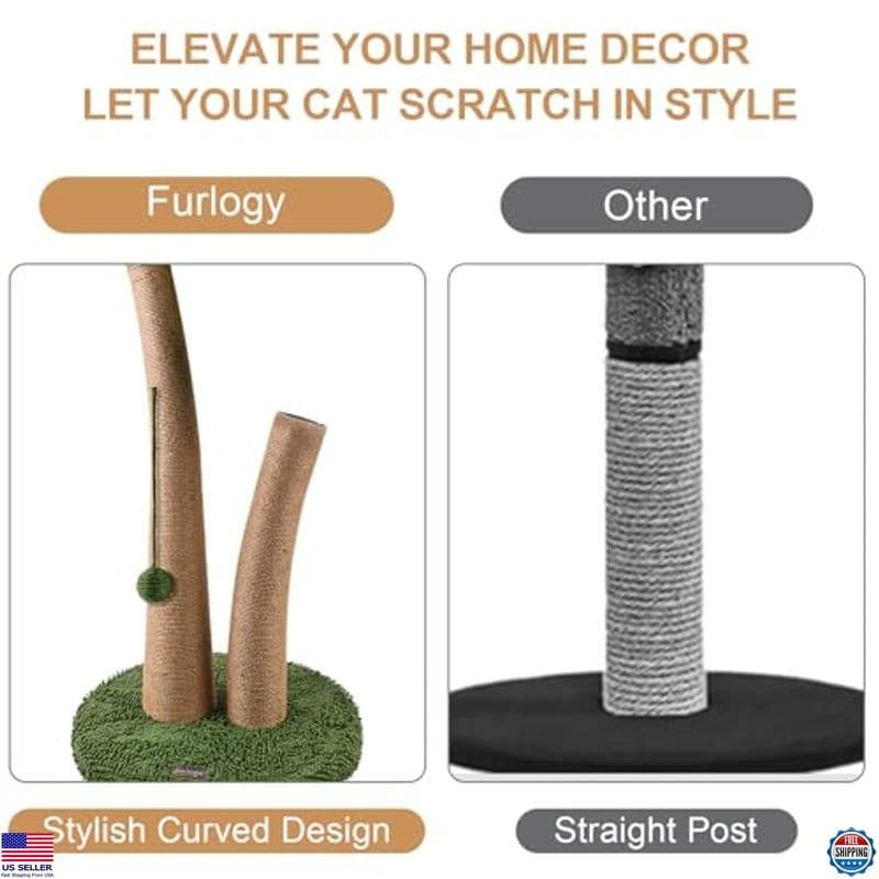 35" Tall Cat Scratching Post with Natural Sisal Rope, 5 Toy Balls, 2 Curved 5