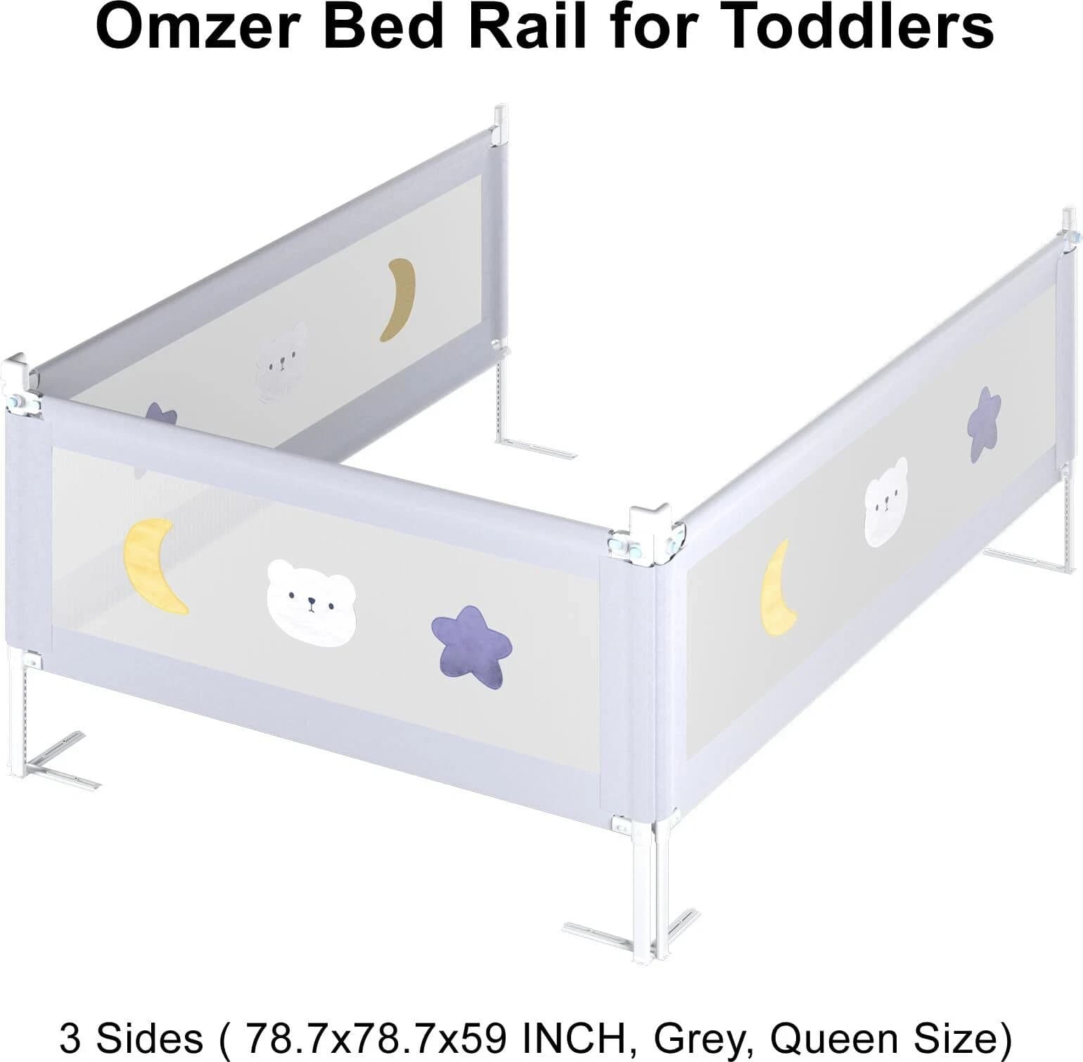 Omzer Bed Rail for Toddlers - (3 Pack) Toddler Bed Rails with Double Child Lock, 2