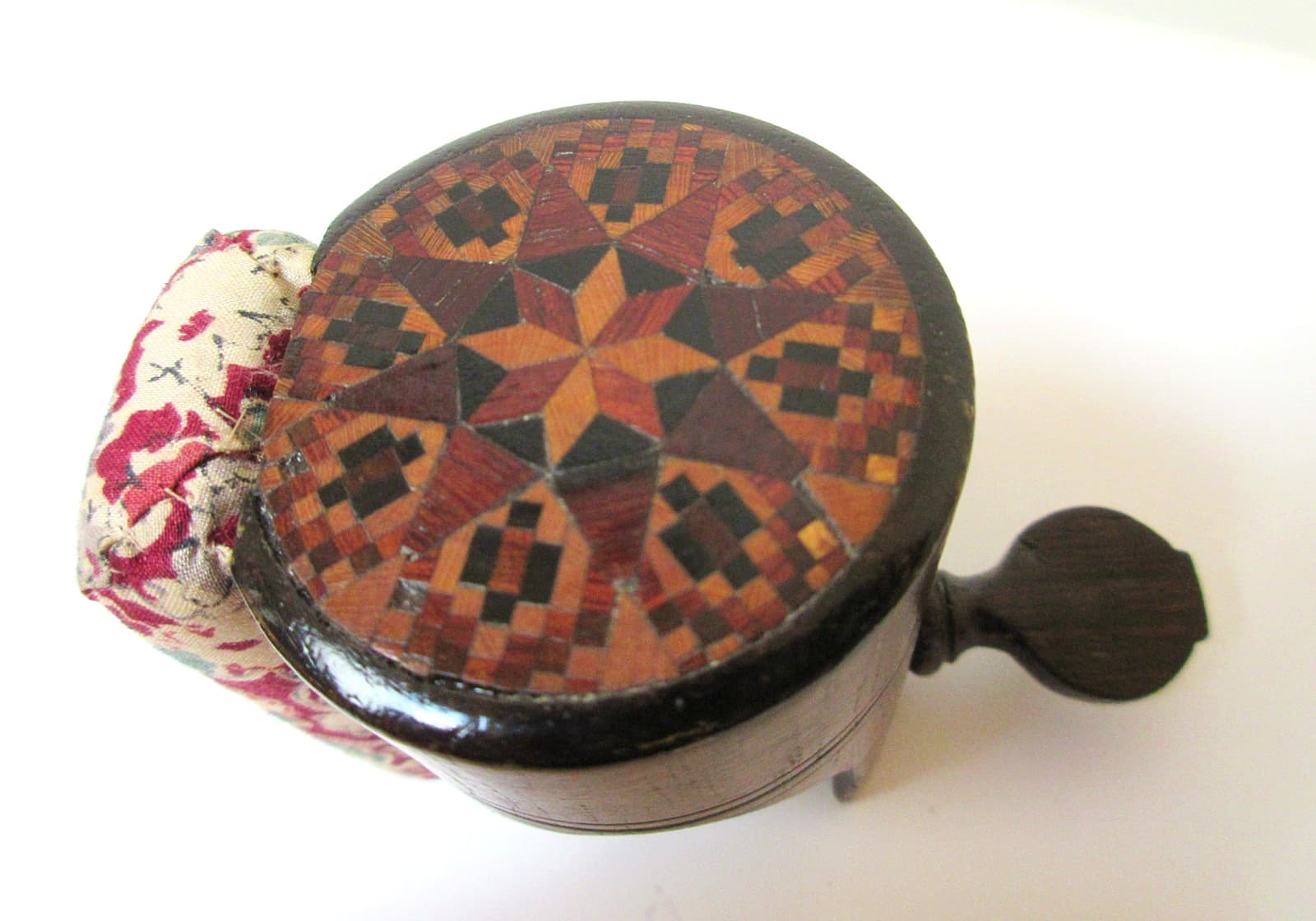 Antique Rosewood Sewing Clamp and Pin Cushion Stickware Decoration 6