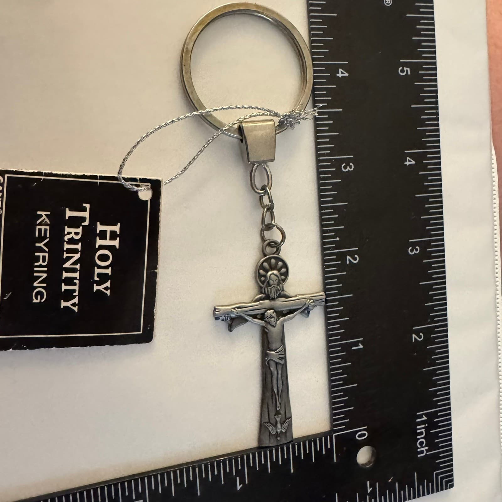 Ganz Holy Trinity Keyring Silver Religious Cross Keychain with Tag 4