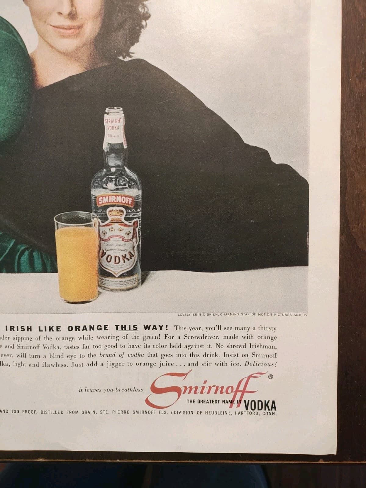 Smirnoff Vodka Vintage Magazine Ad Nice Image Featuring Erin O'Brien  3