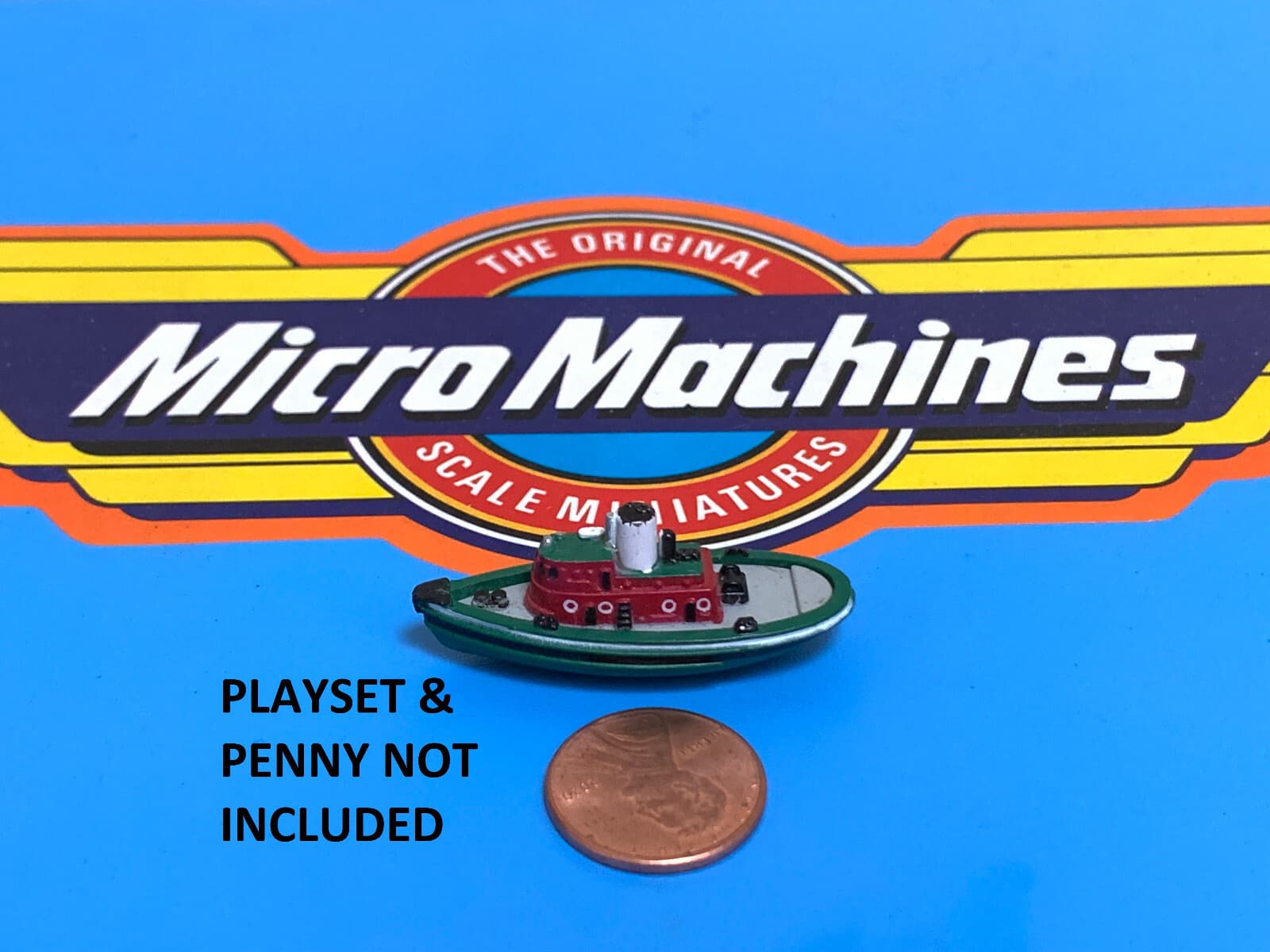 1987 VINTAGE 1.5" MINIATURE MICRO MACHINES TUG BOAT MARINE TOW GREEN RED GALOOB 3