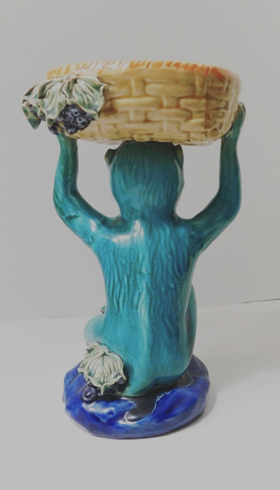 VINTAGE MAJOLICA CHINOISERIE PORCELAIN ORIENTAL MONKEY FIGURE - 10.5" 2