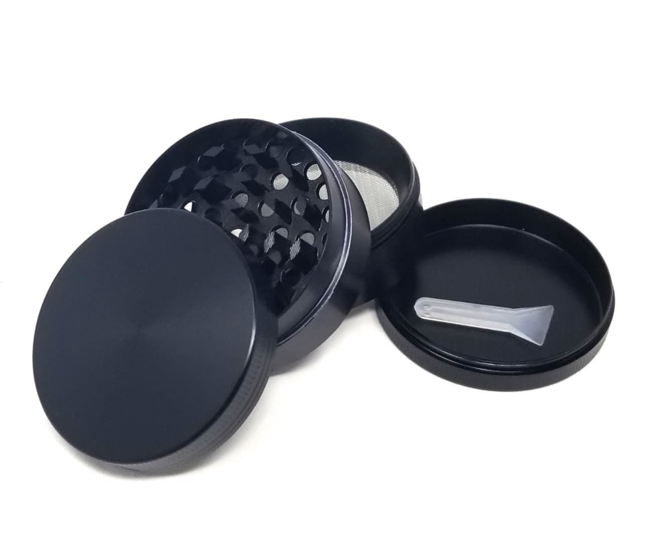 Solid Black 4-Piece Herb Grinder with Kief Catcher – Sharp Teeth & Magnetic Lid