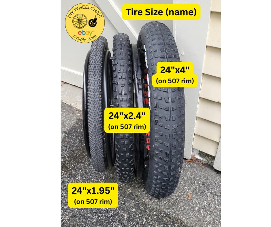 Pair of 24"x4.0 (507) Super FAT Wheelchair Wheels with Axles & Spacers (NEW) 2