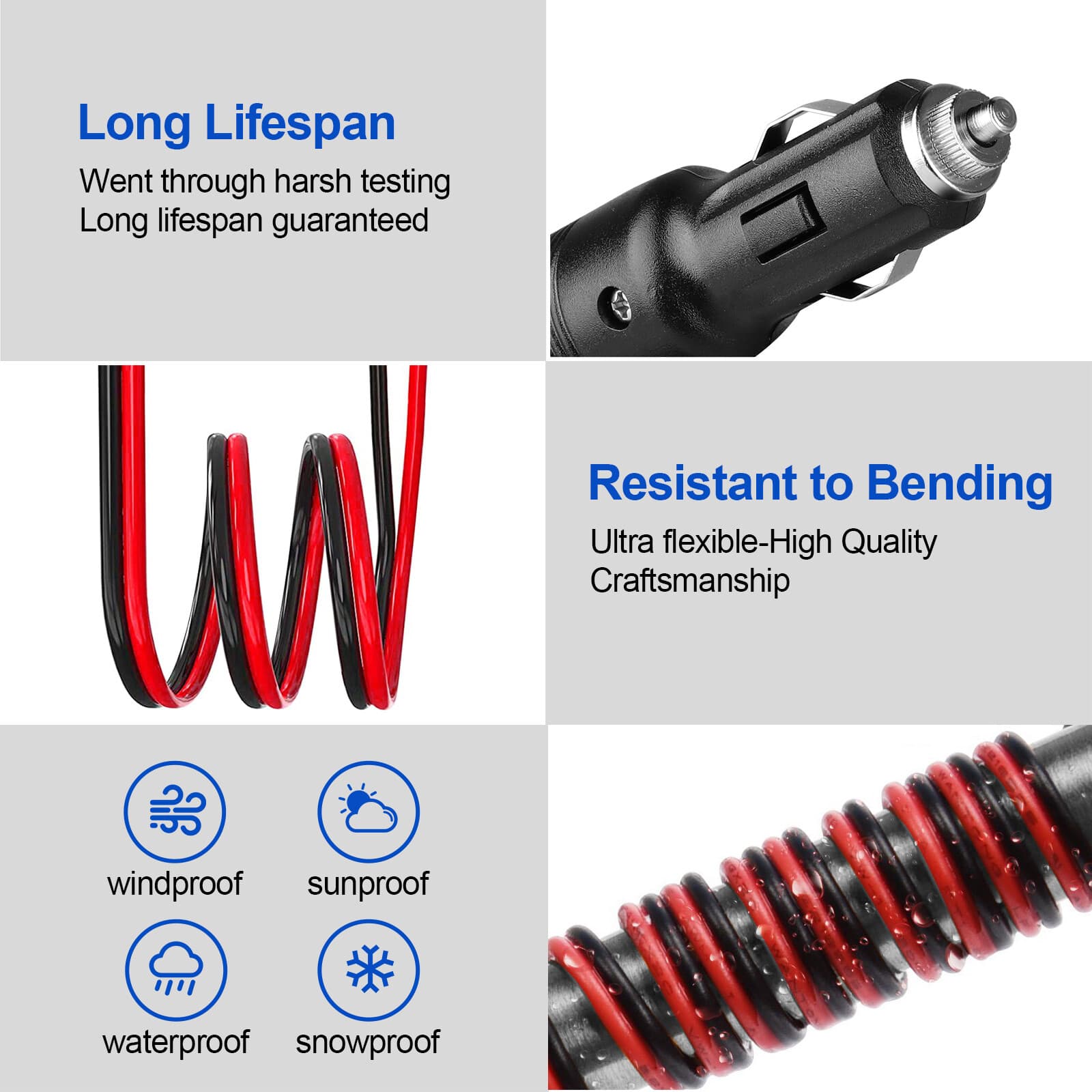 2X 12V-24V 3.28FT Car Cigarette Lighter Socket Plug Connector With On/Off Switch 4