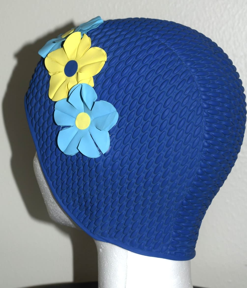 New Adult Vintage Retro Style Floral Bubble Swim Cap Water Aerobics Swimming 2