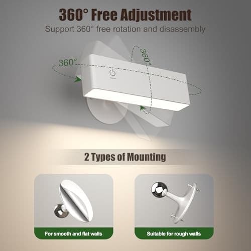  LED Wall Sconce, Wall Mounted Lamp with 4000 mAh 1Pack-Touch Control White 5