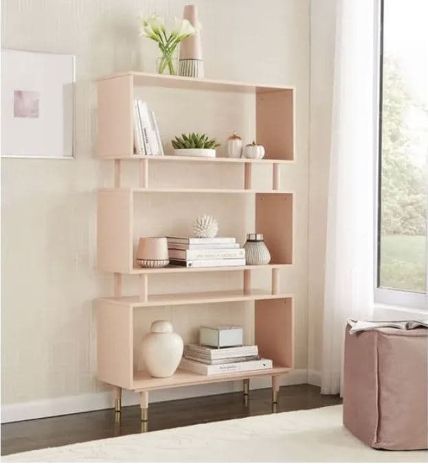 Mid-Century 3-Shelf Pink Bookshelf Bookcase Storage Easy Assembly Durable Sturdy 3