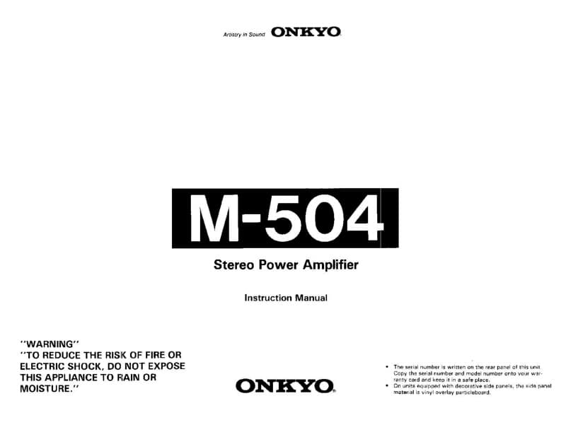 Onkyo M-504 Amplifier Owners Manual