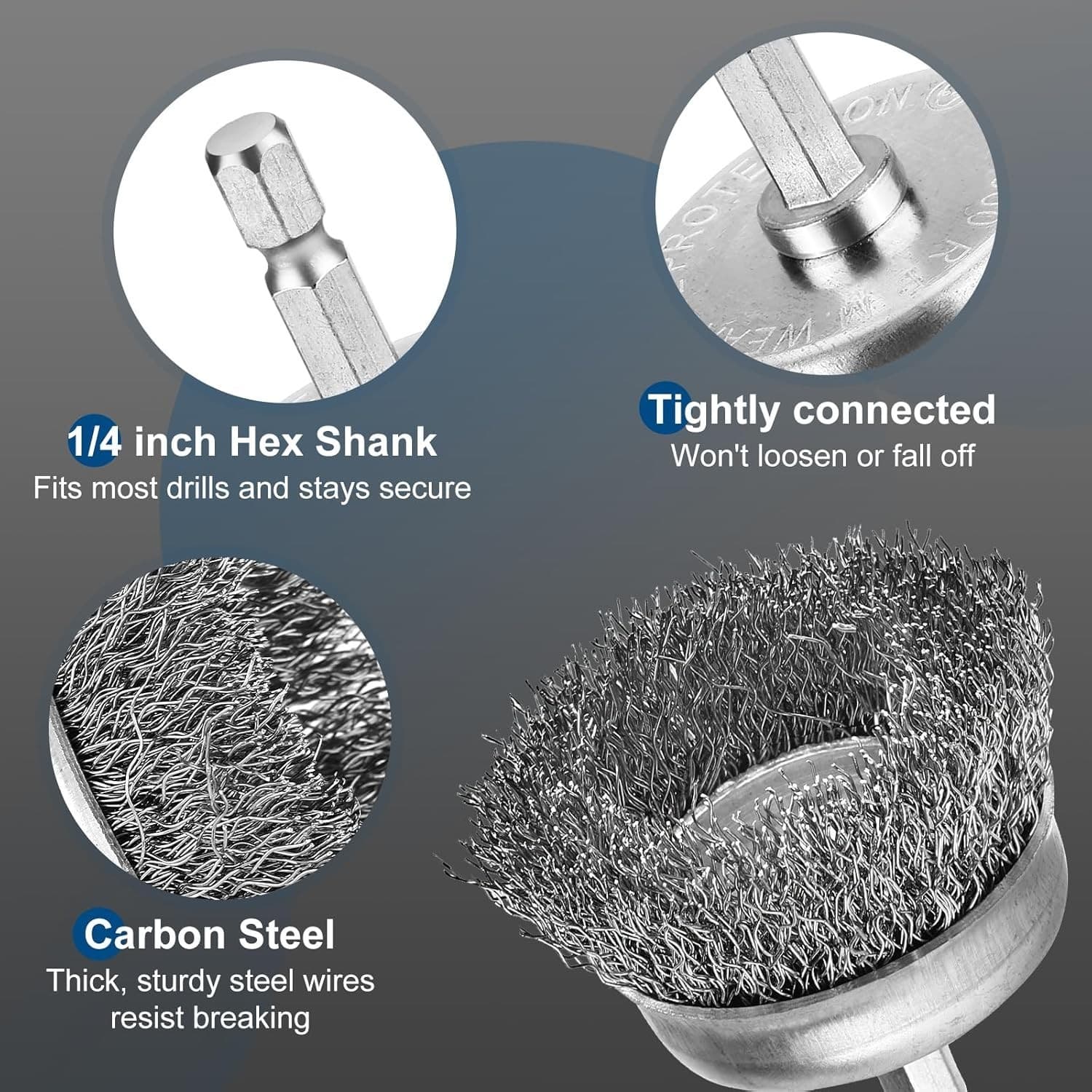 6Pcs Professional Carbon Steel Wire Wheel Brush for Drill - Cleaning Rust Attach 3