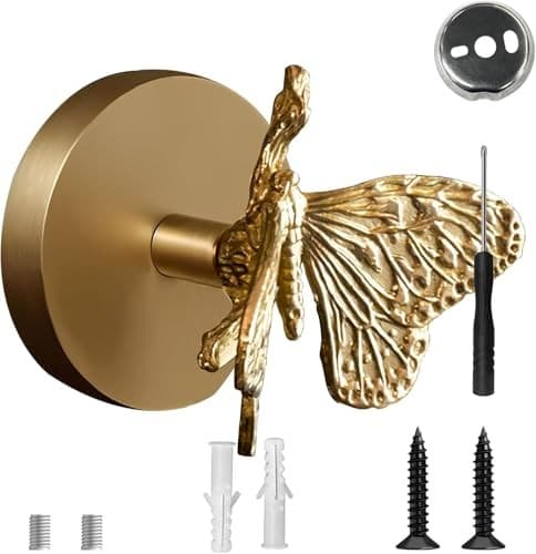 Butterfly Wall Hook, Solid Brass Heavy Duty Vintage Animal Hook. Gold Butterfly 2