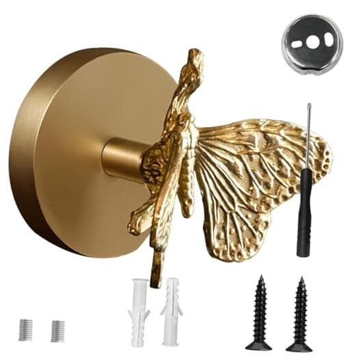 Butterfly Wall Hook, Solid Brass Heavy Duty Vintage Animal Hook. Gold Butterfly