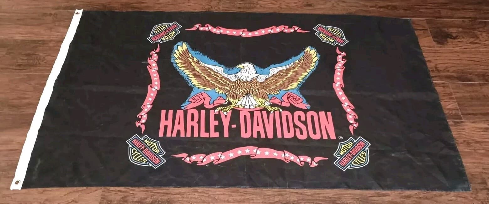 Harley Davidson Flag Double Sided Bald Eagle W/Retainer Rings 5' L x 2.11' H LN