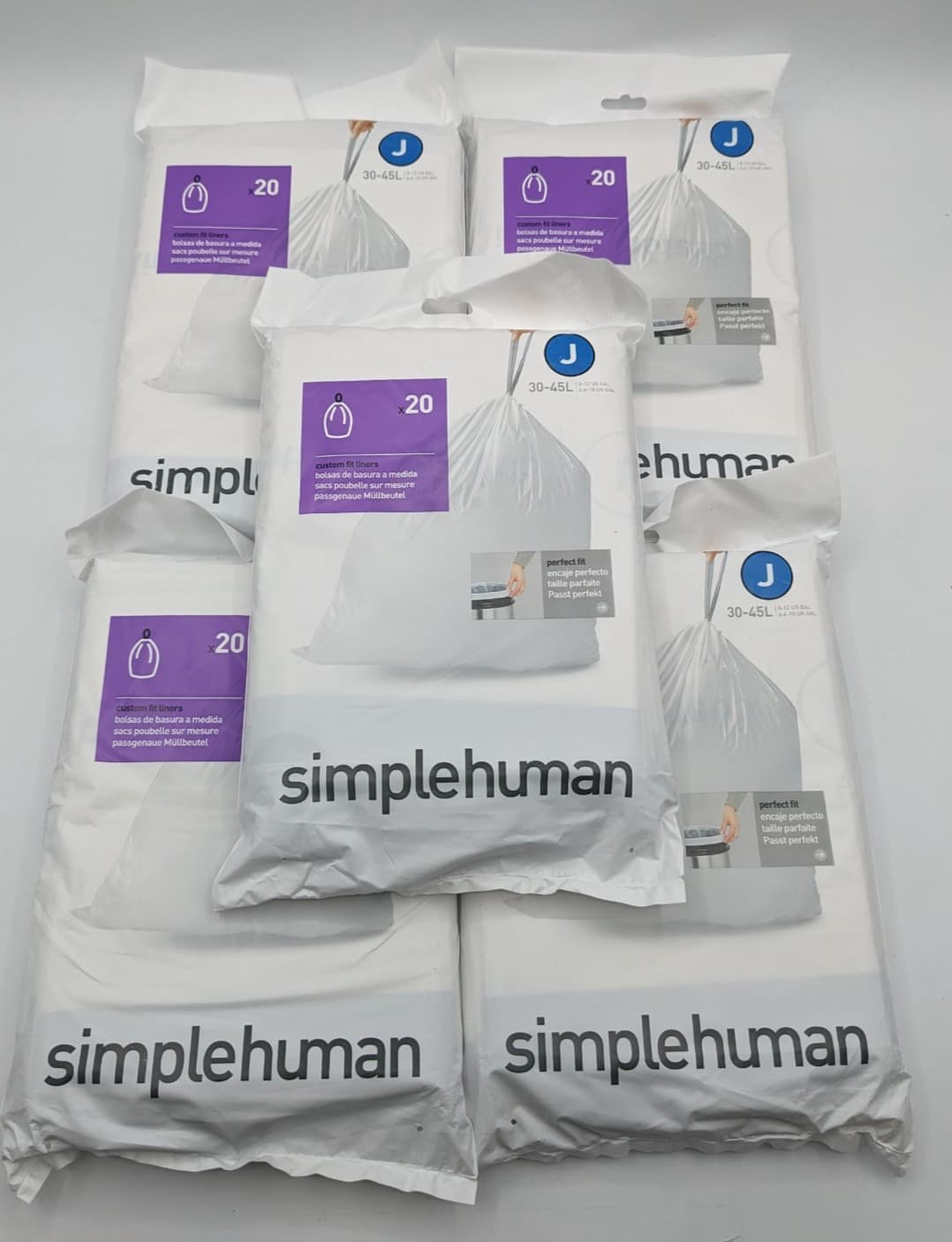 Simple Human Custom Fit Liners [J  30-45L 8-12 Gal ] 5 Pack x 20 Brand New 2
