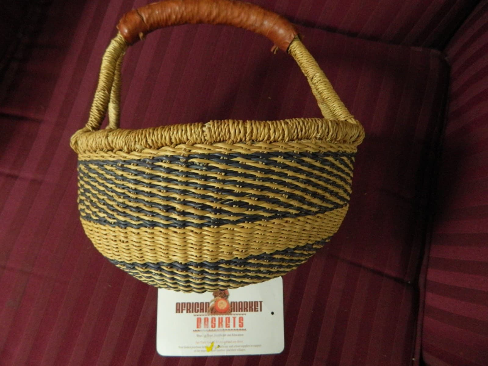 Lot of 2 Authentic Large Small African Ghana Market Baskets NWT New Turquoise 4