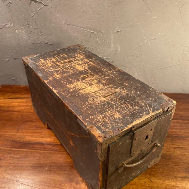 Japanese Antique wooden coin box Rusty iron fittings Depth 35.5 cm/14.0inches 3