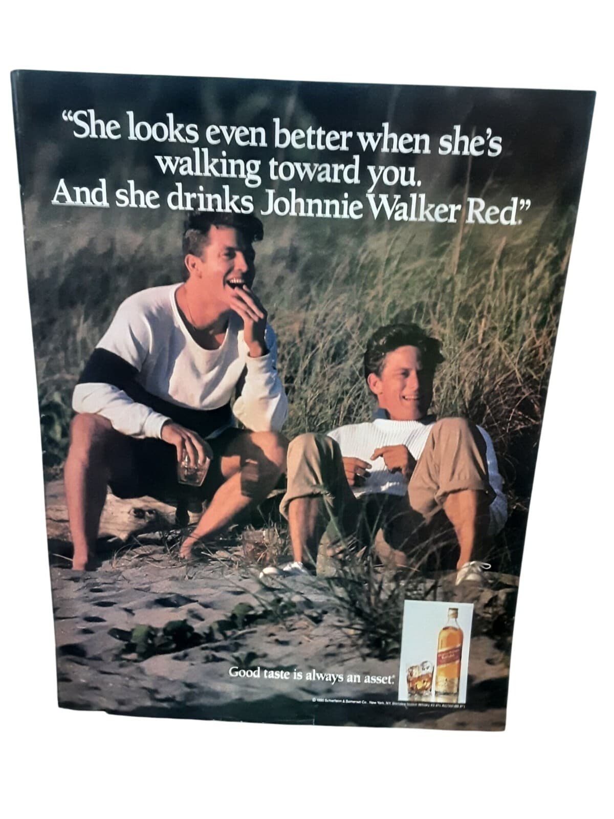 1991 Johnnie Walker Red Ad Beach Scene Vintage Whiskey Print Advertisement Men