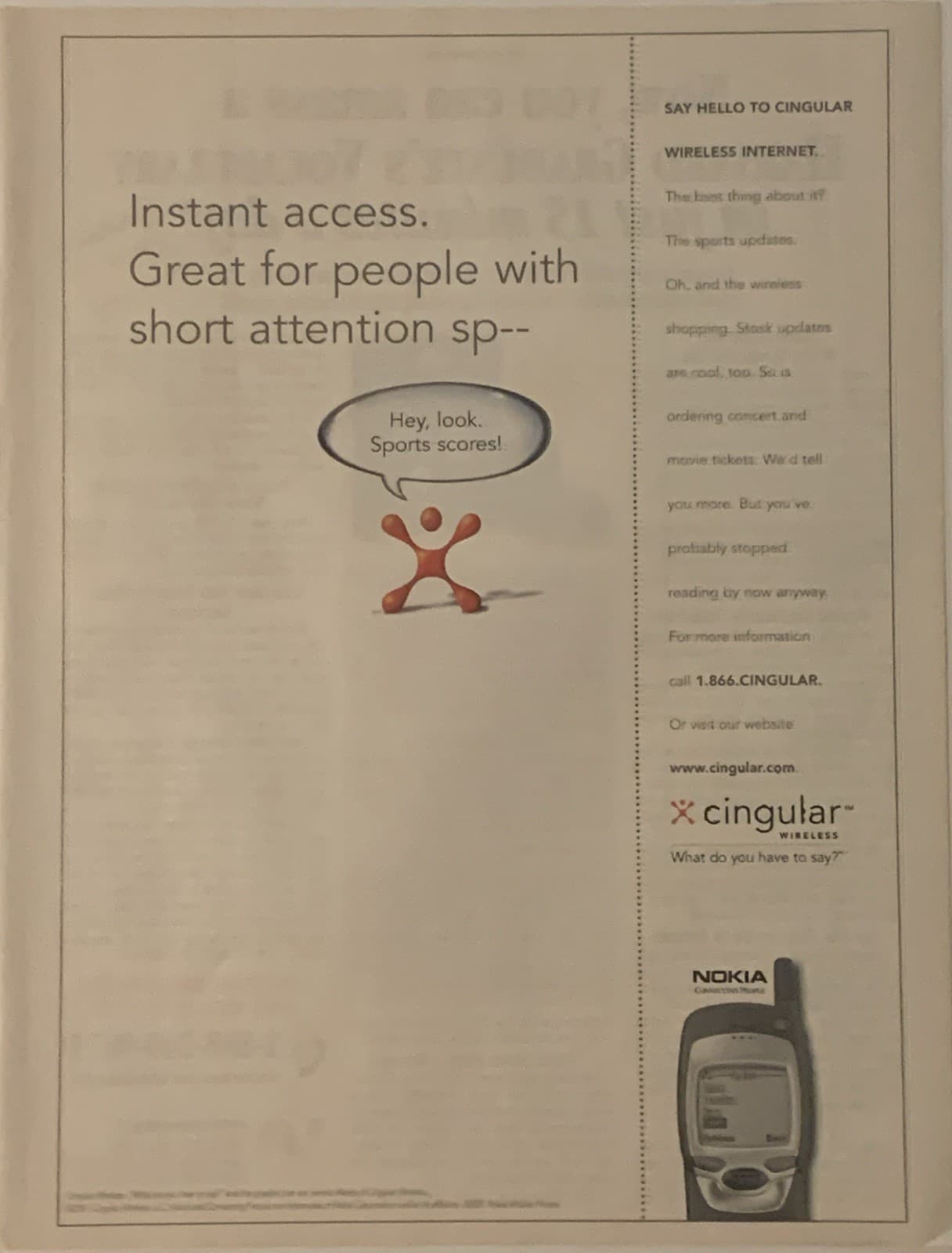 2001 Cingular Wireless PRINT AD Internet Access - Short Attention Span VTG 2000s