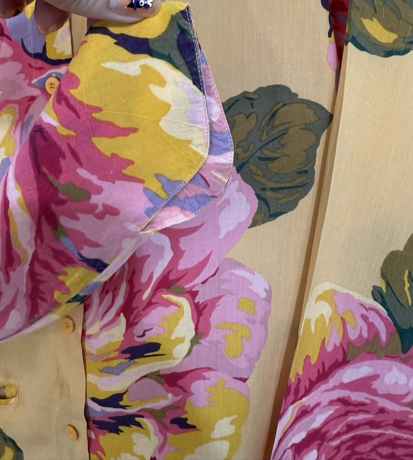 VTG Anne Pinkerton Floral Blouse Asymmetrical Yellow Button Up 90s Medium 3