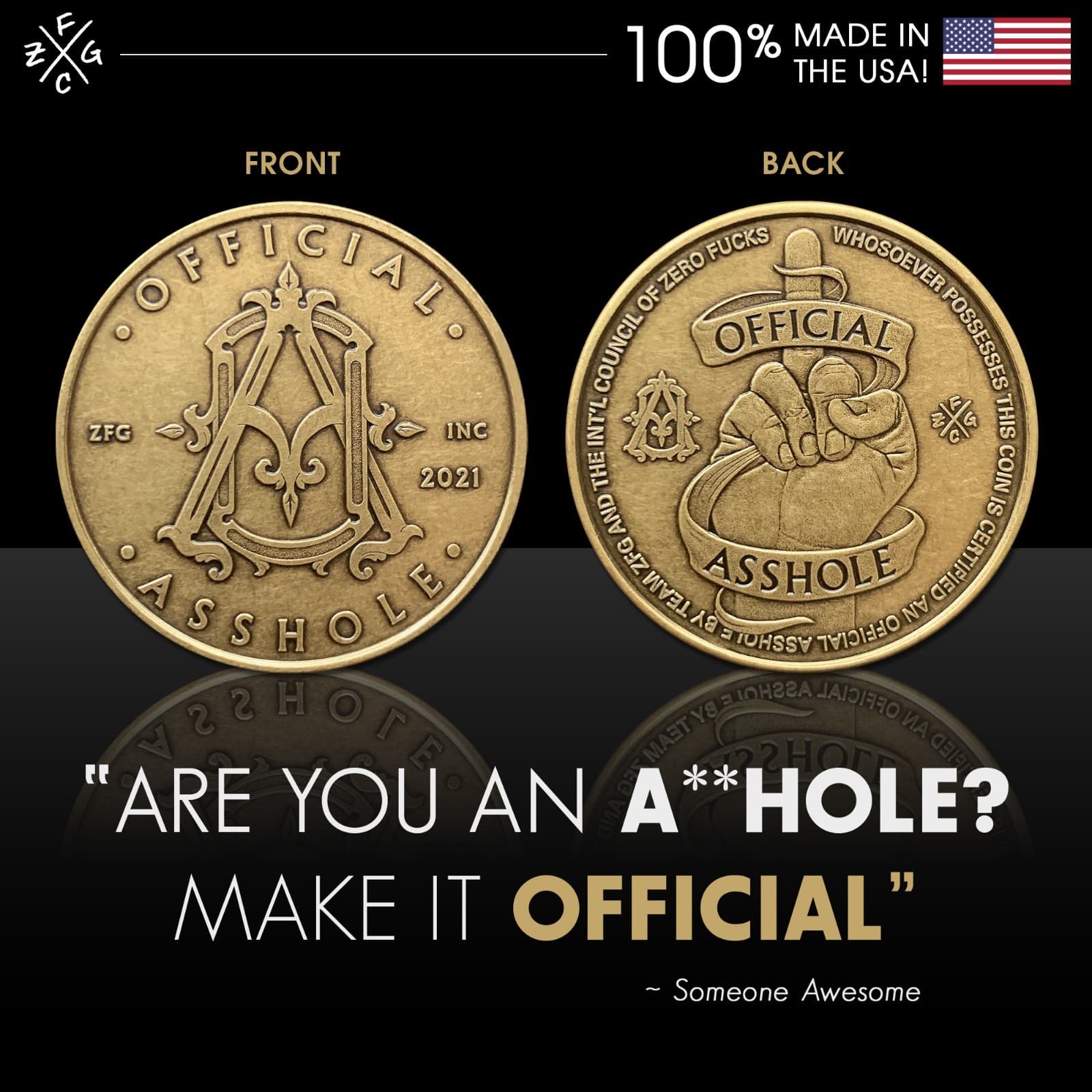 "Official A**hole" Coin, Collectible Challenge Joke Coin, Color Bronze, 1-Coin 3