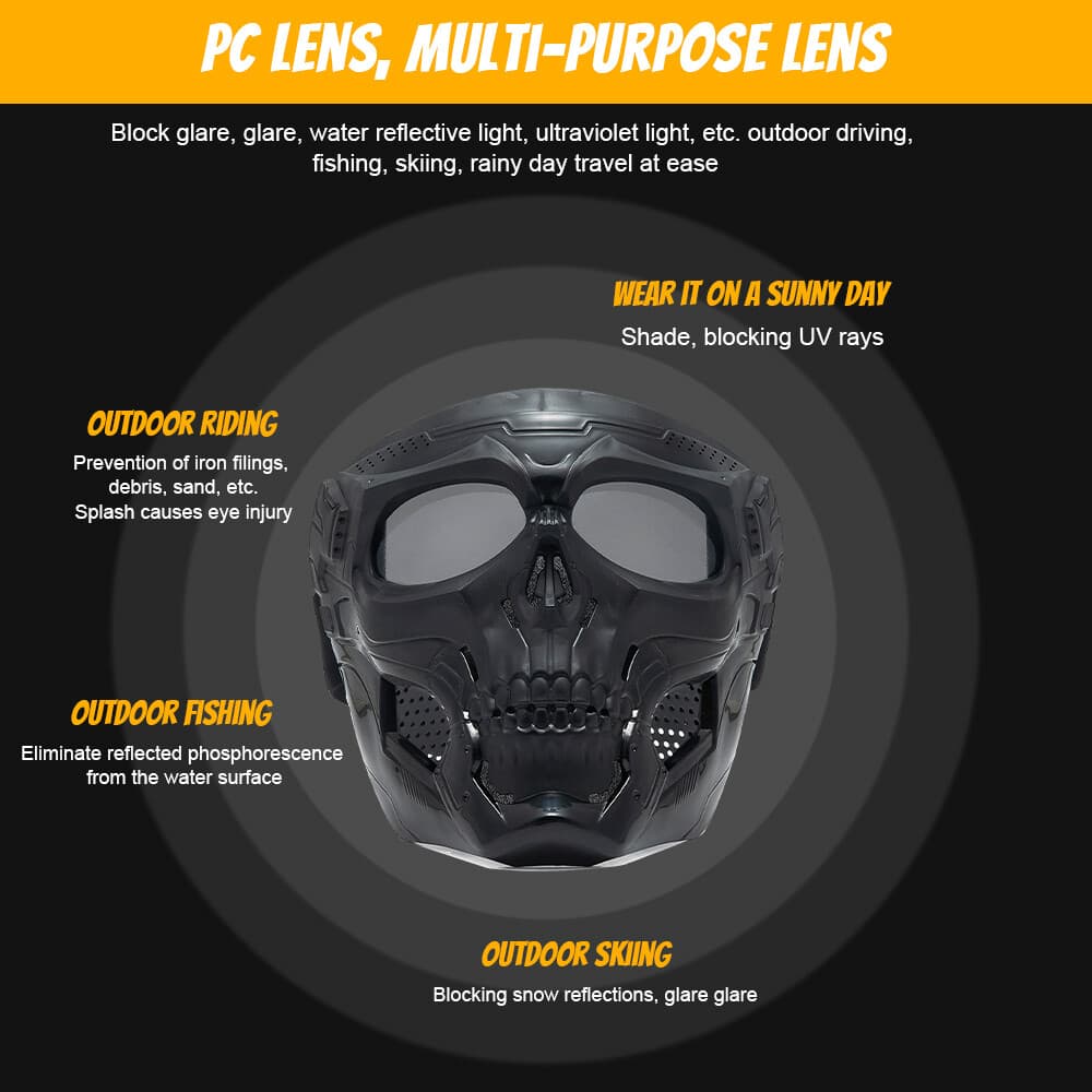 Black Skull Full Face Mask Motorcycle Riding Protective Goggle Eye Protection US 5
