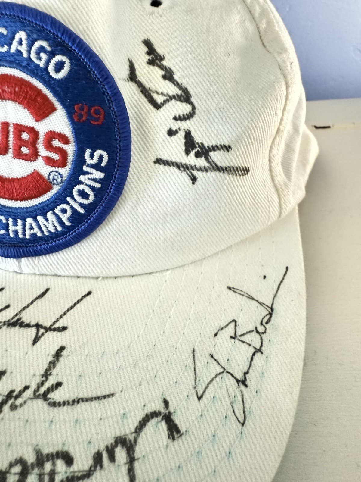 Vintage White Chicago Cubs 10 Players Autographed Cap 1989 N.L. East Champions 4