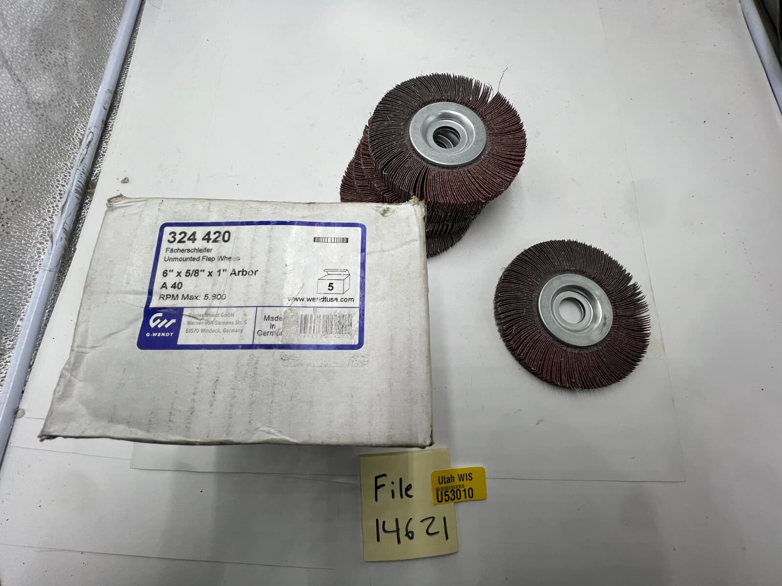 Box of 5 - G-WENDT  Unmounted Flap Wheels 6" x 5/8" x 1" Arbor A 40, 324 420 6