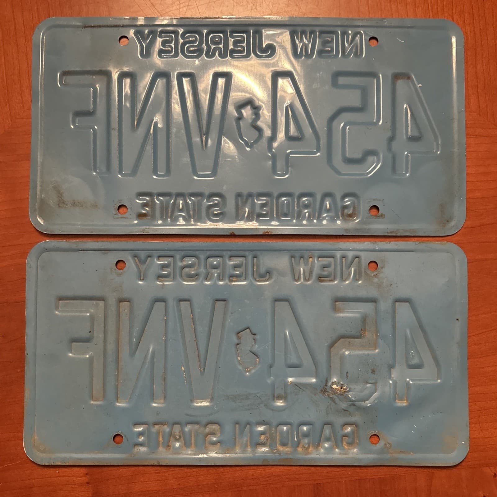 (2) New Jersey License Plates /454-VNF /Blue Embossed 1990s-Vintage Garden State 2