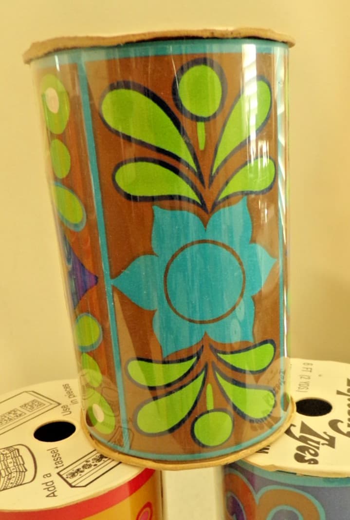 5 NIP 60s Mod HALLMARK Tapestry Tyes Decorative Trim Craft Paper Boho Hippie Mix 3